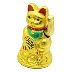Gato de la suere feng shui Maneki Neko color dorado 11 cm