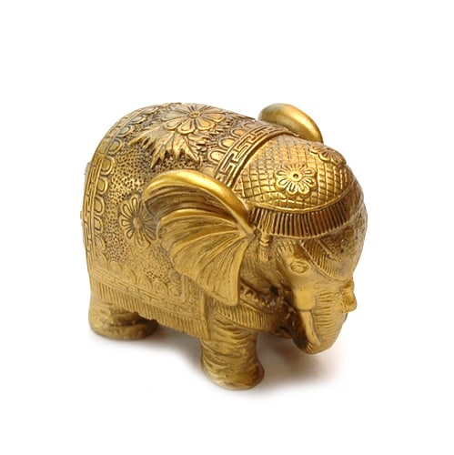 Figura elefante dorado para fertilidad y longevidad