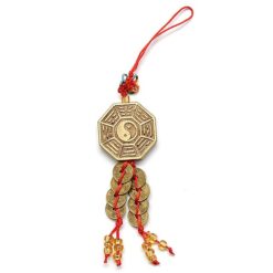 Amuleto con Pa Kua  Ba Gua  con Yin Yang  Nudo Mistico y monedas chinas