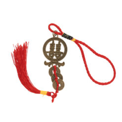 Amuleto con el símbolo de la Doble Felicidad y Monedas Chinas