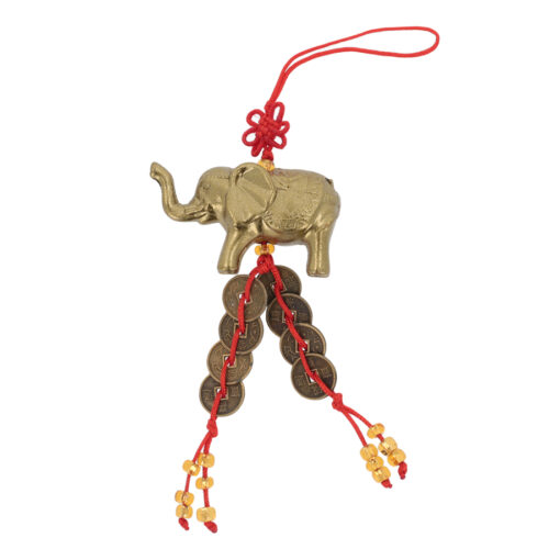 Amuleto con el elefante y monedas chinas de la suerte