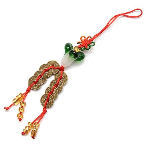 Amuleto con flor de loto y monedas chinas