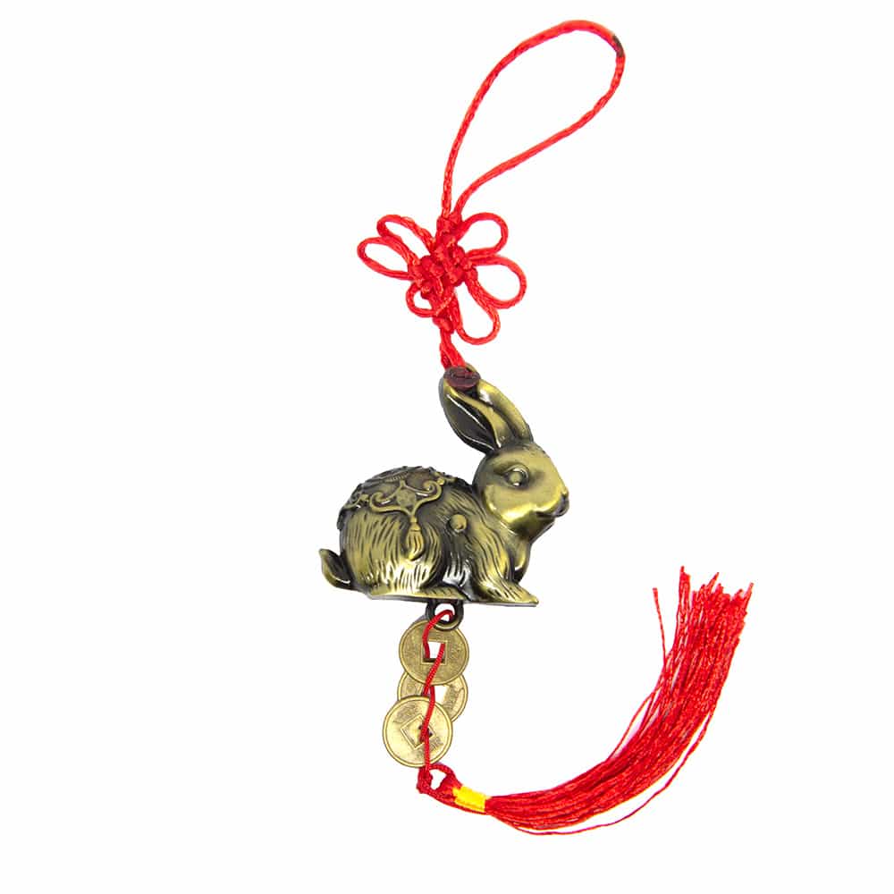 Amuleto con Feng Shui con conejo y monedas