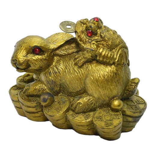 Figura Conejo dorado en monedas con rana de la suerte en la espalda - 2023