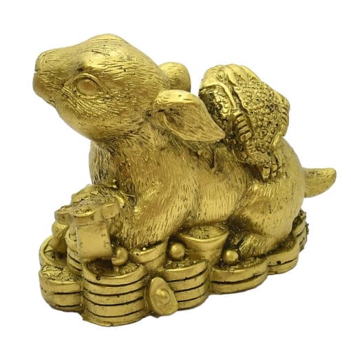 Figura  Conejo Feng Shui con monedas y ru yi con rana de la suerte en la espalda - 2023