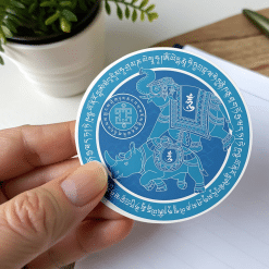 Sticker adhesivo grande con Elefante y Rinoceronte Azules 2026
