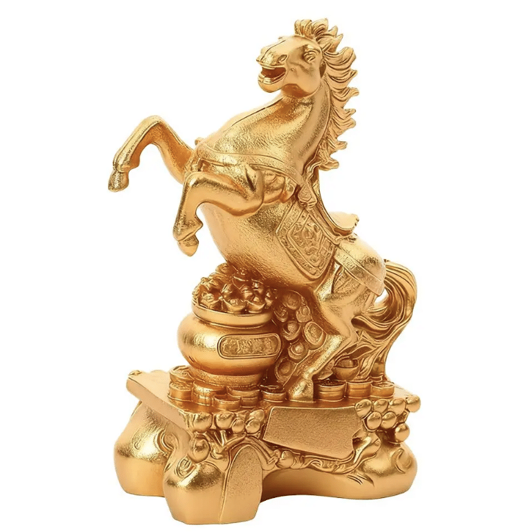 Figura Feng Shui del Caballo 2026 con monedas y olla de la abundancia ...