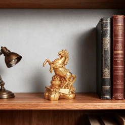 Figura Feng Shui del Caballo 2026 con monedas y olla de la abundancia 8cm