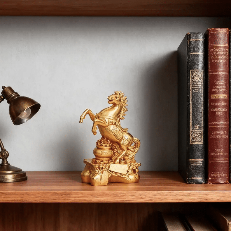 Figura Feng Shui del Caballo 2026 con monedas y olla de la abundancia ...